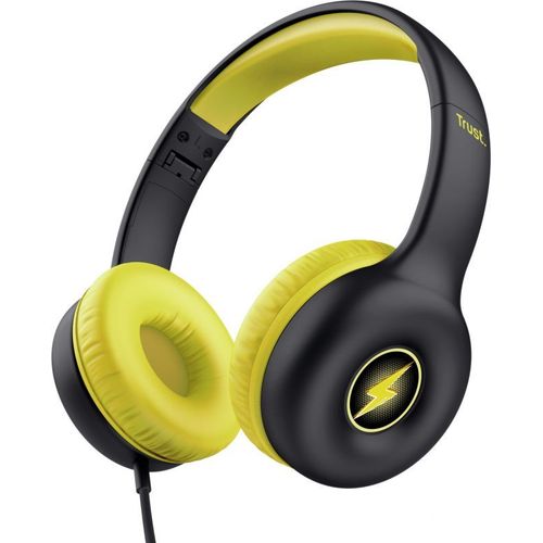 Trust Nouna Casque Filaire Audio pour Enfant 4-10 Ans avec Limite de Volume (85dB), Ecouteurs Filaire Pliable avec Micro et Autocollants, Connexion 3.5mm, Casque pour Switch, Tablette, Musique, Noir