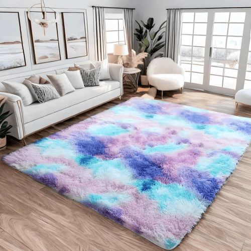 Furry Tapis Grand Tapis De Salon Moderne Tapis De Salon Pour Enfants,Tapis Doux Et Moelleux Pour Chambre À Coucher (Bleu Violet,120x160cm)