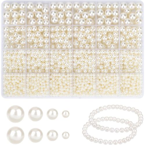 2300 Beads For Bracelet With Bead Box,4/6/8/10 Mm Off-White Beads For Jewellery,Children's Creation,Round Beads For Weddings,Festive Parties