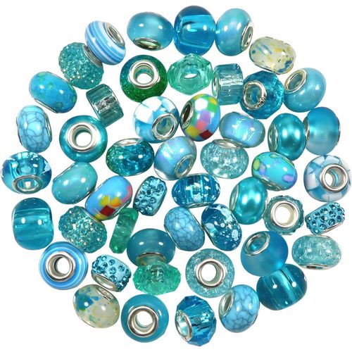 50pcs Women's Large Hole European Plastic Beads Charms Approximately 14 Mm X 10 Mm Blue Charms Beads For Making Jewellery Bracelets Pendants Necklaces