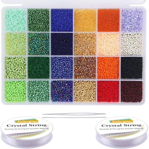 14400 Pieces Small Glass Beads For Diy Bracelet Necklace Crafts Jewelry Making With Two Clear Strings (600 Pieces Per Color,24 Colors)