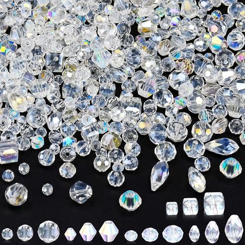 600 X Faceted Beads 4/6/8 Mm,Transparent And Shiny Crystal Glass And Bohemian Multiform,For Bracelet Necklace Jewellery Crafts