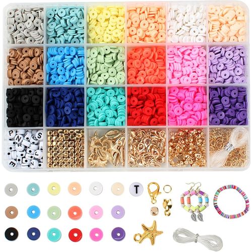Beads For Bracelet 6 Mm Heishi Beads Flat Letter Beads Pendant Charms Set Kit For Adult Jewellery Diy 3600 Pieces