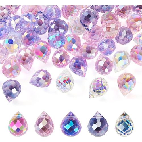 Lot De 50 Perles À Facettes En Cristal Transparent Plaqué Couleur Ab Pour Fabrication De Boucles D'oreilles,Colliers,Bracelets,Bijoux