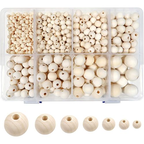 1050 Pieces Natural Round Wooden Beads 6 Mm To 20 Mm Mixed Size Beads With 15 M Cotton Thread For Jewellery Making Bracelets Diy Crafts Accessory