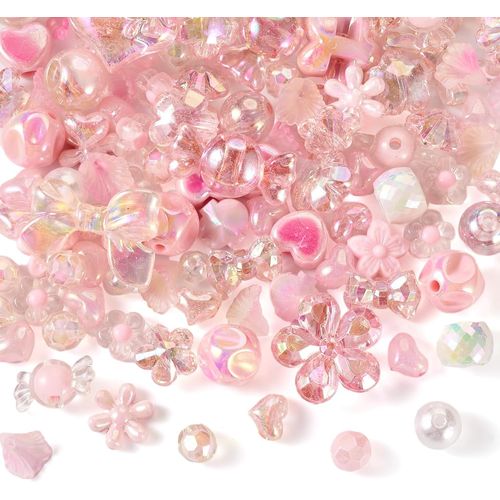 60 Pcs Pink Acrylic Heart Beads Bowknot Candy Flower Plastic Beads For Bracelet Necklace Jewelry Making Diy Crafts