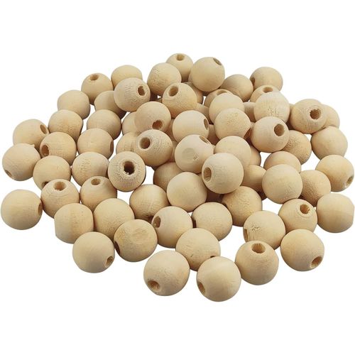Netuno 80 Round Wooden Beads 14 Mm-Balls With Hole For Diy Jewellery Making Necklaces Bracelets Home Decoration