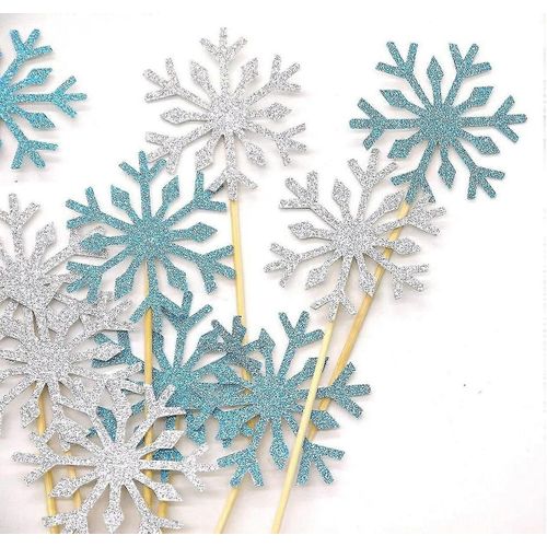 Lot De 20 Décorations De Gâteaux De Mariage Frozen Pour Cupcakes Tootis, Argent/Bleu/Neige, 2458