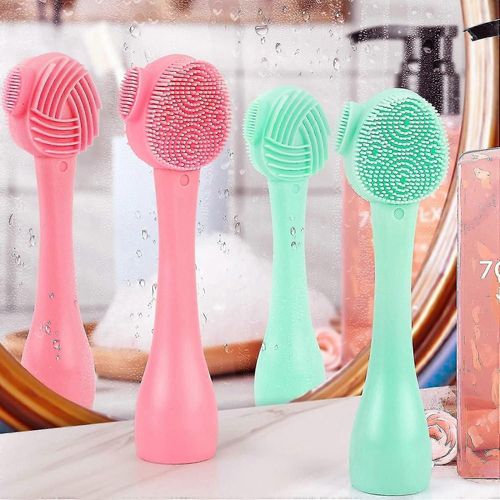 Brosse nettoyante visage - Gommage lèvres à trois faces - Masseur visage - 2 pièces