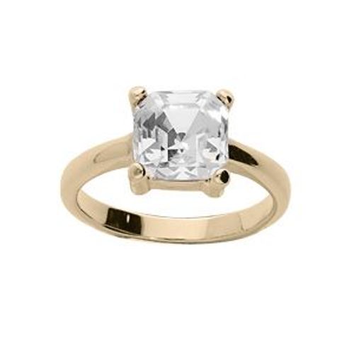 Bague Plaqué Or Oxyde Carré 8mm Blanc Serti 4 Griffes