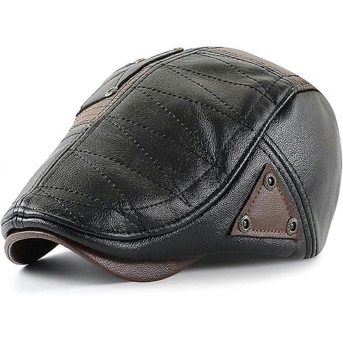 Casquette Plate Classique En Cuir Synthétique Pour Homme, Style Gatsby, Pour La Conduite, La Chasse Et La Pêche, Idéale Pour Papa Et Père, 6663