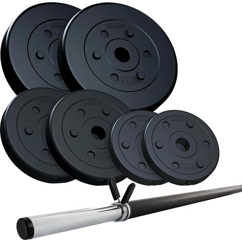 Scsports® Jeu D'haltères - 20 Kg, Poids 2x1,25/2x2,5/2x5 Kg, Plaques En Plastique, Barre En Chrome - Ensemble D'haltères Longues