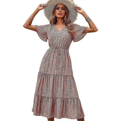 Robe De Soirée Sexy À Imprimé Col V Pour Femme, Printemps Et Été (Rouge)