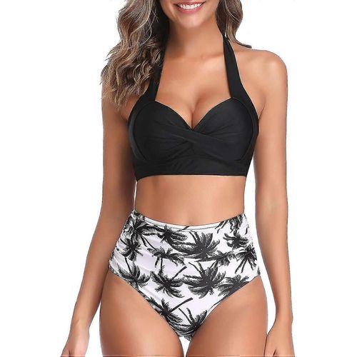 Maillot De Bain Deux Pièces Vintage Pour Femme, Bikini Taille Haute Froncé À Col Licou