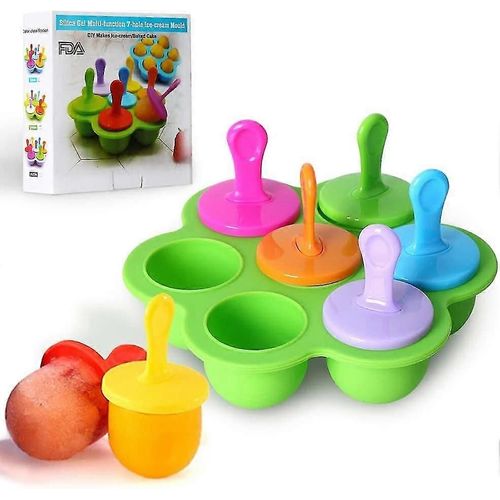 Mini Moule À Glace En Silicone, 7 Cavités, Avec Bâtonnets En Plastique Colorés, Pour Faire Des Sucettes Glacées, Des ?ufs Et Des Glaces, Pour Bébé, 3