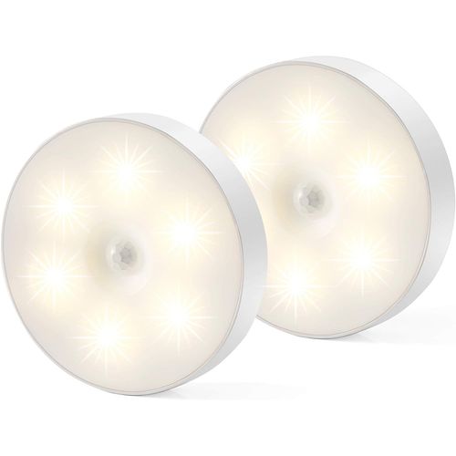 Veilleuse Led Avec Détecteur De Mouvement - Éclairage Pour Placard & Escalier - 2 Pièces - Rechargeable - Blanc Chaud