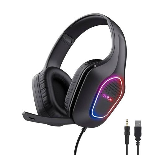Trust Gaming Gxt 419 Rayne Casque Gaming Léger Pour Pc/Console, Eclairage Led Alimenté Par Usb, Transducteurs 50mm, Jack 3.5mm, Casque Gamer Filaire Over-Ear Avec Micro Pour Ordinateur Portable