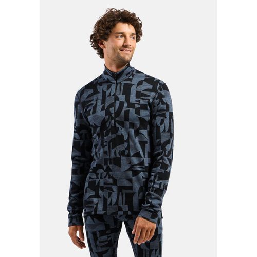 Odlo Haut Technique Semi-Zippé À Motif En Jacquard Merino Warm Pour Homme, L, Blue