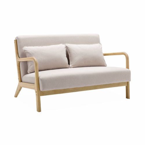 Banquette 2 Places Scandinave En Bois Et Tissu Beige. Lorens. L 124 X P 83 X H 77cm Cm