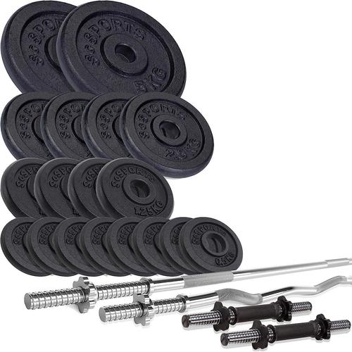 Scsports® Jeu D'haltères?Set De 45 Kg, Barres Courtes, Curl & Longue, Disques 2x5/ 4x2,5/ 4x1,25/ 8x0,5 Kg-Musculation À La Maison