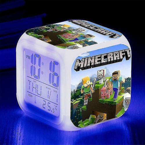 Minecraft Réveil Coolie Peur Dessin Animé Led Numérique Couleur Horloge Lumineuse Cadeau D'anniversaire Cadeau De Noël Style