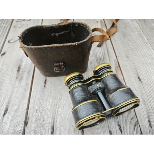 Ancienne Paire De Vieille Jumelles Vintage Avec Leur Étui En Cuir Véritable Idéal Pour Décoration Rétro