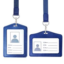 Porte Badge,porte-cartes de travail vertical double face,étiquette de nom  en cuir,avec cordon,Protege Carte Tour de cou,pour Bureau