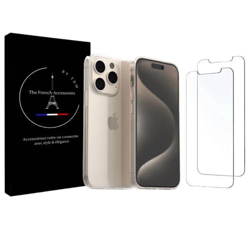 Coque Iphone 15 Pro Coque Transparente Silicone + 2 Verres Trempés, Film De Protection D'écran