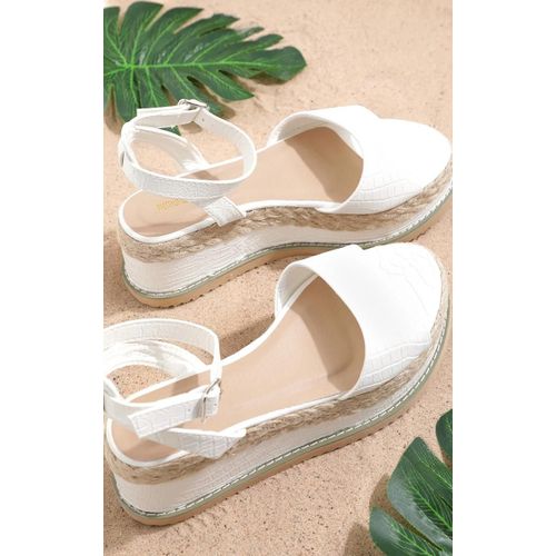 Sandales Blanches Effet Croco À Plateforme, Blanc - 41