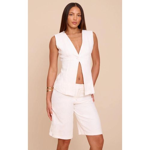 Tall Gilet En Effet Lin Deluxe Blanc À Bouton, Blanc