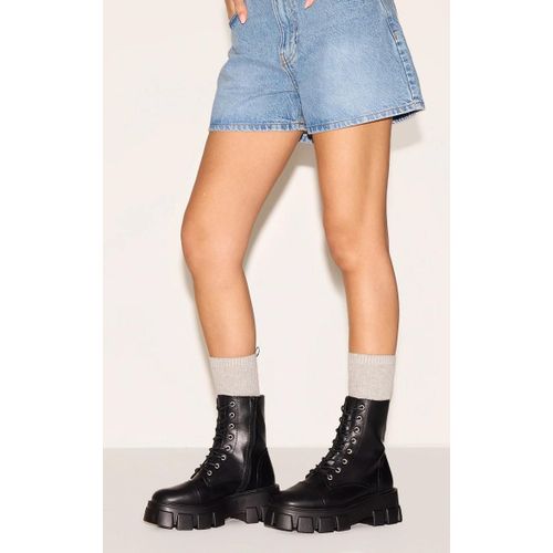 Bottines Randonneuses Pointure Large Noires À Semelle Chunky Et Lacets, Noir - 41
