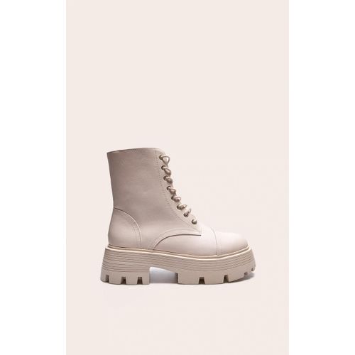 Bottines Crème Style Randonneur À Semelle Chunky Et Lacets, Crème - 36