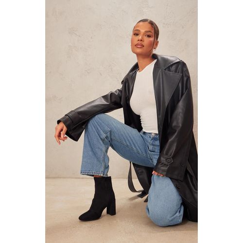 Bottines Large En Suédine Noire Bouts Pointus Et Talons Hauts Noir