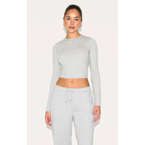 Top En Jersey Coton Gris Cendré À Manches Longues Et Col Rond, Gris Cendré