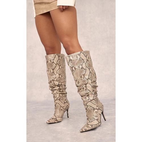 Bottes Hautes Talon Haut Aiguille En Pu Imprimé Serpent Effet Croco À Bout Pointu, Imprimé Serpent - 36