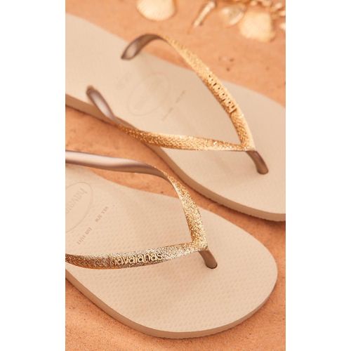 Havaianas Tongs Fines Dorées Métalliques Pailletées, Doré