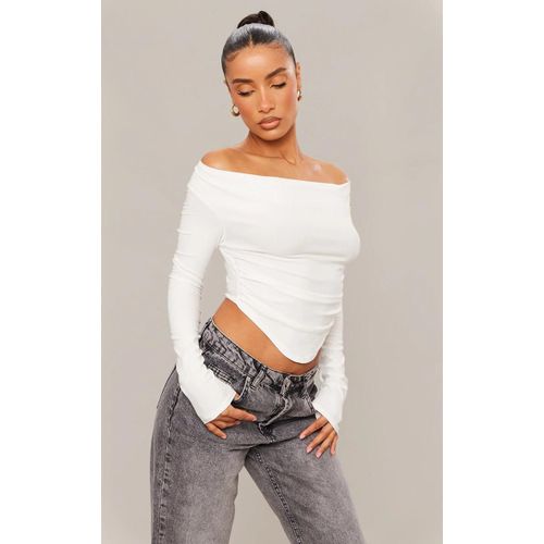 Top En Jersey Doux Blanc À Col Bénitier Et Ourlet Tombant, Blanc