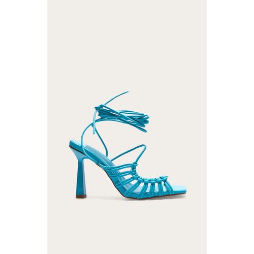 Sandales Lacées Carrées Large En Pu Bleu Détail Noeud Et Talons Hauts Bleu