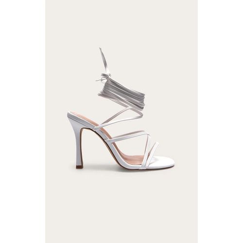 Sandales Pointure Large Et Bout Rond En Pu Blanc À Talon Et Brides À Lacer, Blanc - 41