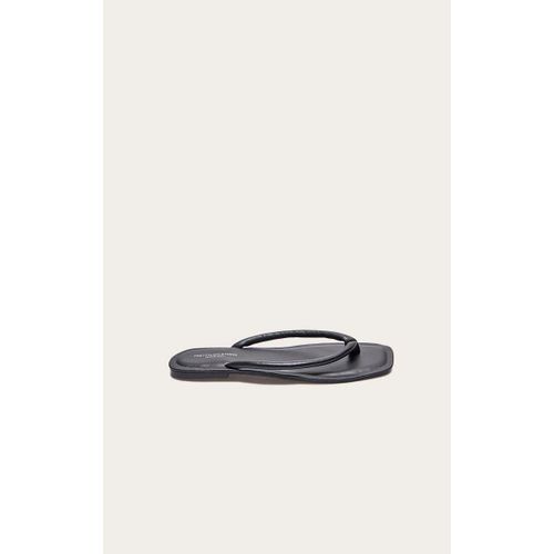 Sandales Plates Pointure Large Style Tongs Noires En Cuir Véritable, Noir - 37