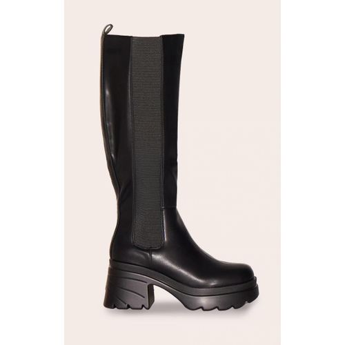 Bottes Chelseau Hautespaisses En Pu Noir Talon Noir