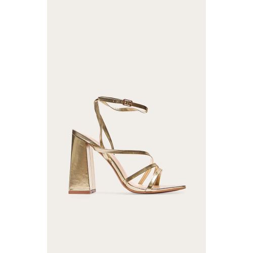 Sandales Large En Pu Dorées À Talons Carrés Et Lanières, Doré - 40