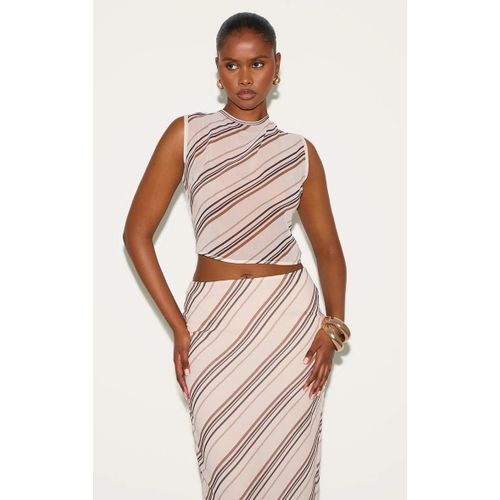 Débardeur En Mousseline De Soie Marron Transparente À Rayures, Marron