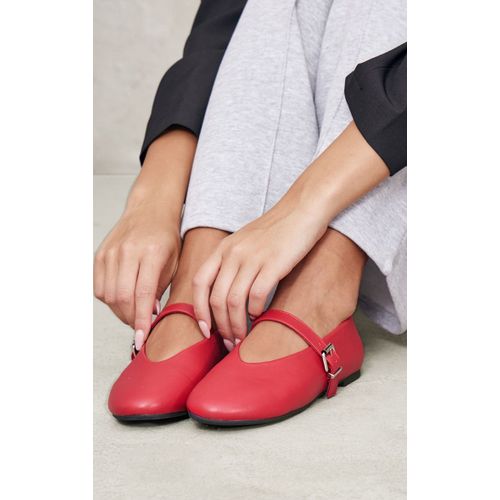 Ballerines En Pu Rouge Bout Rond, Rouge