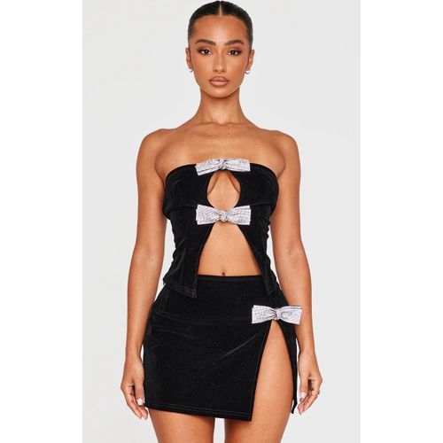Petite Top En Velours Noir À Noeuds Strassés, Noir