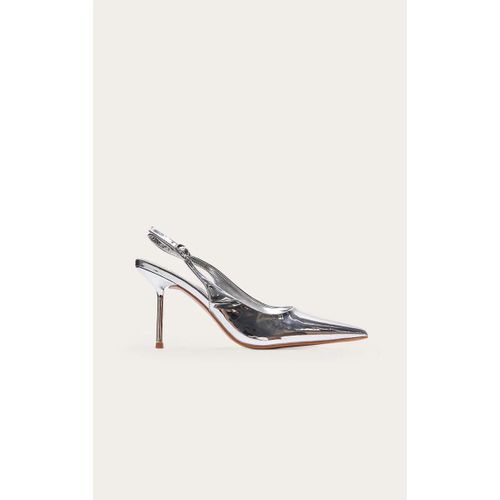 Escarpins Pointus En Pu Argenté À Talons Mi-Hauts Et Brides Aux Talons, Argenté - 37