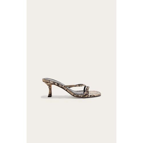 Mules Style Tongs Carrées En Pu Imprimé Serpent À Talon Aiguille Moyen Et Brides, Imprimé Serpent - 37