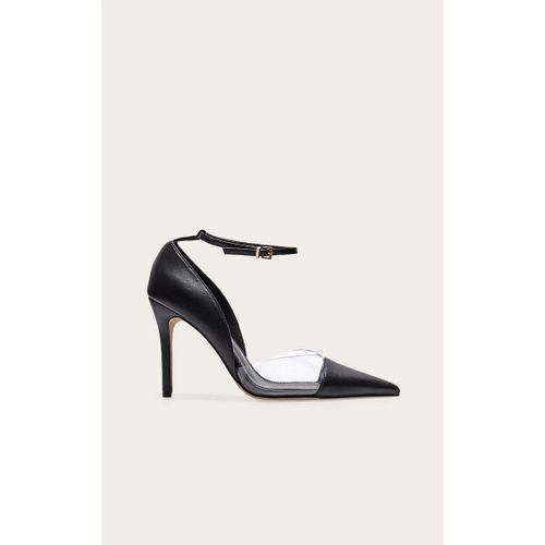 Escarpins Pointus En Pu Noir À Talon Haut Et Partie En Perspex, Noir - 37