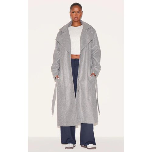 Trench Oversize En Effet Laine Gris, Gris