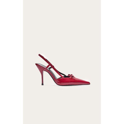 Escarpins Pointus En Pu Rouge À Talon Mi-Haut Et Noeud, Rouge - 36